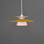Vintage retro hanglamp in beige en khaki kleuren, Scandinavisch, Ophalen of Verzenden, Zo goed als nieuw, 75 cm of meer