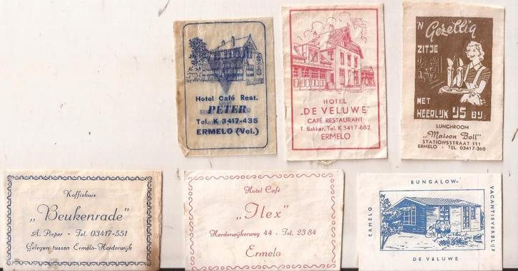 Ermelo 6 suikerzaakjes 50/60er jaren, Verzamelen, Suikerzakjes, Ophalen of Verzenden