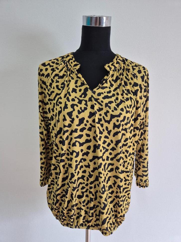 Top112 - Zwart-geel Angelle Milan shirt maat L (1), Kleding | Dames, Tops, Zo goed als nieuw, Maat 38/40 (M), Zwart, Korte mouw