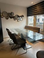 Eettafel glas met rvs poot, Huis en Inrichting, Ophalen, Gebruikt, 200 cm of meer, 50 tot 100 cm