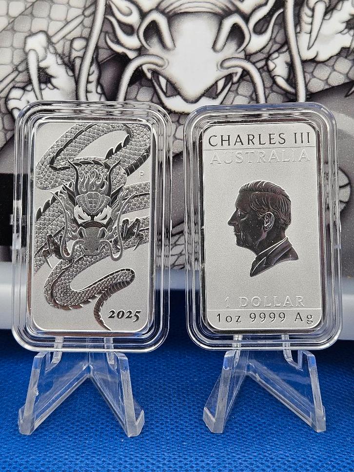 (10072) AUSTRALIA 20 STUKS RECTANGLE DRAGONS 2025 ONE OUNCE, Postzegels en Munten, Munten | Oceanië, Setje, Zilver, Ophalen of Verzenden