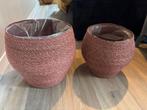 2 roze, rieten manden voor planten, Ophalen, Zo goed als nieuw, Rond, Riet