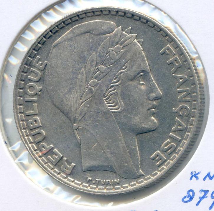 Frankrijk 20 Francs 1933 Korte Blaadjes, Postzegels en Munten, Munten | Europa | Niet-Euromunten, Frankrijk, Zilver, Verzenden