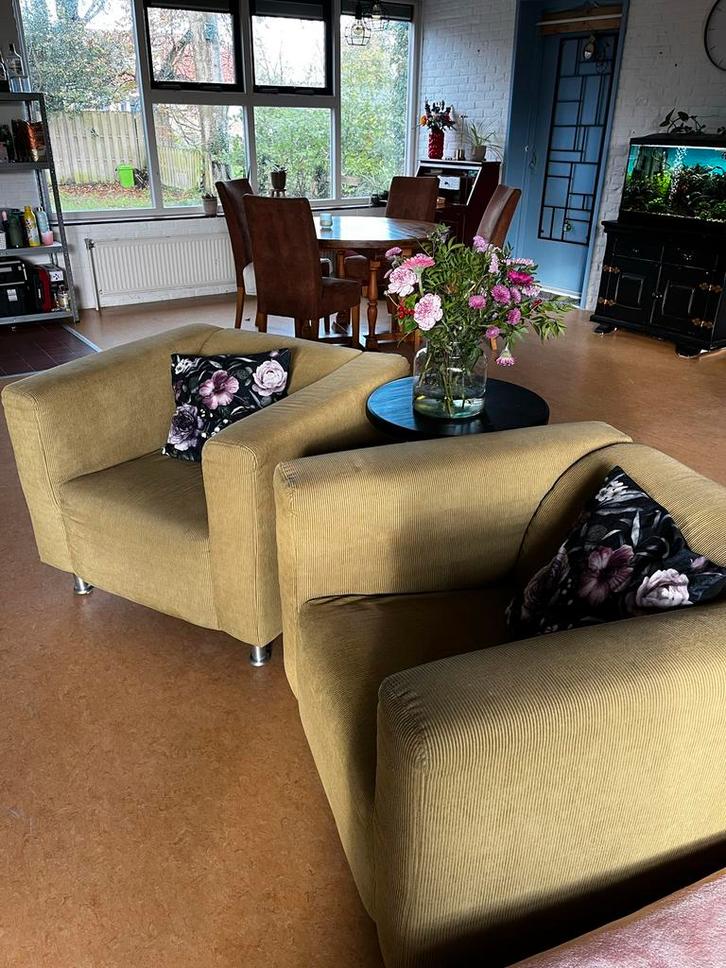 2 Ribstof Stoelen - Comfortabel, Huis en Inrichting, Fauteuils, Gebruikt, Stof, 75 tot 100 cm, Minder dan 75 cm, Ophalen