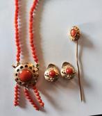 Bloedkoraal Sieraden Set - Vintage, Sieraden, Tassen en Uiterlijk, Antieke sieraden, Ophalen of Verzenden, Goud, Overige typen