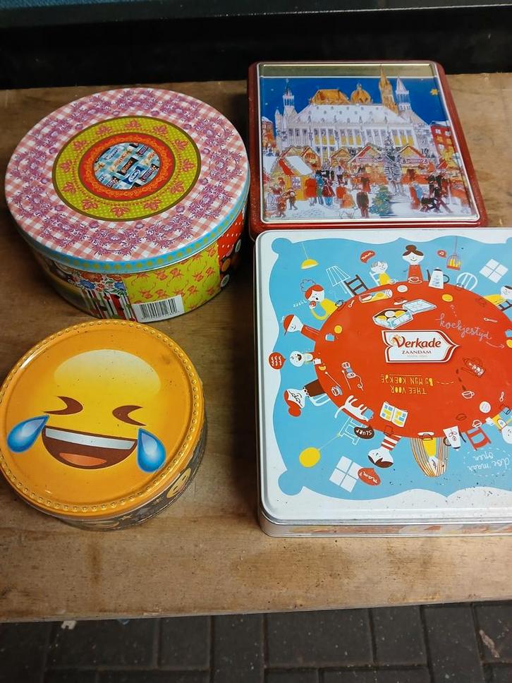 Vintage Koektrommels - Set van 4, Huis en Inrichting, Woonaccessoires | Kisten, Gebruikt, Minder dan 50 cm, Minder dan 50 cm, Minder dan 50 cm