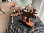 Oude houten elandjes op wielen kerst decoratie vintage, Ophalen of Verzenden