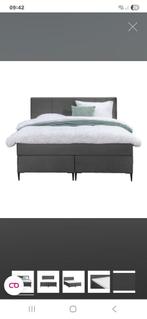 Mooie lichtgrijze boxspring, Ophalen, Tweepersoons, 140 cm, Stof