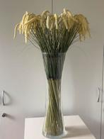 Vaas met decoratieve pluimen, Huis en Inrichting, Ophalen, Geel, 75 cm of meer, Glas