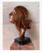 Brocante Bronzen design vrouwen hoofd, jaren ’70 marmer voet, Ophalen of Verzenden