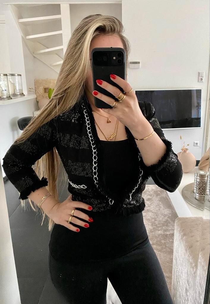 Glitter zilver zwarte blazer jasje gala 34 36 XS s NIEUW!, Kleding | Dames, Jasjes, Kostuums en Pakken, Zo goed als nieuw, Jasje