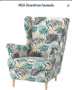 IKEA Strandmon Tropisch Fauteuil + Hocker, Huis en Inrichting, Fauteuils, Ophalen, Hout, Gebruikt, 75 tot 100 cm