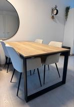 Moderne Eettafel met Houten Blad, Ophalen, 100 tot 150 cm, Eikenhout, 50 tot 100 cm