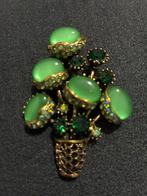 Vintage cactus Broche met Groene Stenen, Overige materialen, 4 tot 7 cm, Gebruikt, Ophalen of Verzenden