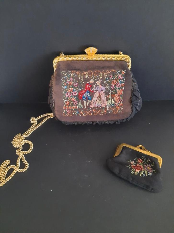 Borduurwerk tasje en portemonnee, Sieraden, Tassen en Uiterlijk, Portemonnees, Gebruikt, Overige merken, Zwart, Met knipsluiting