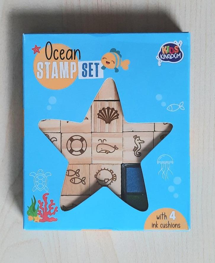 NIEUW STEMPELSET OCEAAN 20 STEMPELS 4 INKTKUSSENS STEMPELS, Hobby en Vrije tijd, Stempelen, Nieuw, Houten stempel, Ophalen of Verzenden
