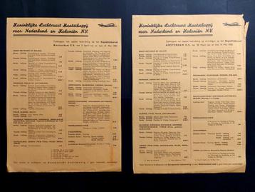 2 KLM buslichting overzichten uit 1937 en 1938 (K1085)  beschikbaar voor biedingen