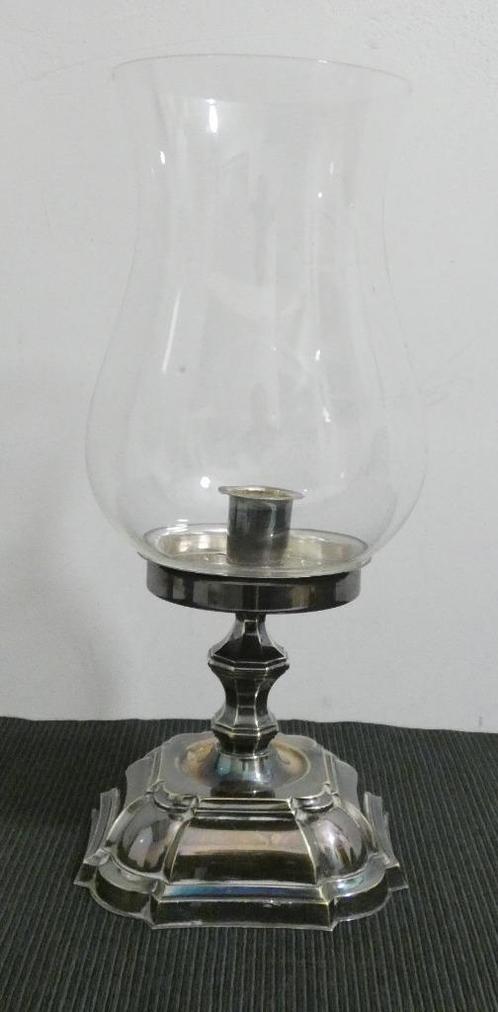 Silverplated kandelaar met glas [558], Huis en Inrichting, Woonaccessoires | Kandelaars en Kaarsen, Zo goed als nieuw, Minder dan 25 cm