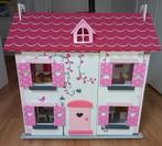 Roze Houten Poppenhuis met Meubels en Poppen, Ophalen, Gebruikt, Poppenhuis