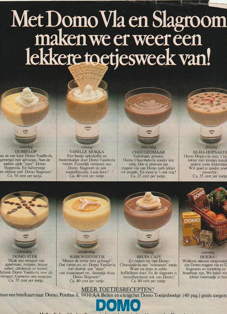 Retro reclame 1980 Domo vla zuivel rijbewijstoetje, Verzamelen, Retro, Overige typen, Verzenden