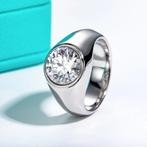 Exclusieve ring met 4 Karaat Moissanite – 10 mm - 925 zilver, Beyondthepaintingstudio@gmail.com, Nieuw, Dame of Heer, Met edelsteen