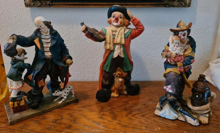 Clowns, 3 stuks, hoogte van 31-36 cm. Puntgaaf!, Verzamelen, Beelden en Beeldjes, Zo goed als nieuw, Mens, Ophalen of Verzenden