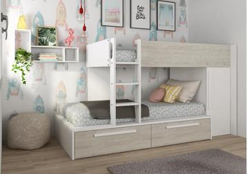 Jules stapelbed met kast en lades - 90x200 - Wit beschikbaar voor biedingen