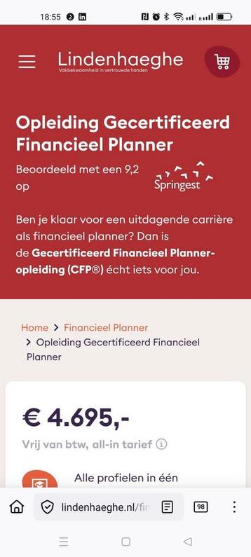 Complete opleiding Lindenhaeghe FFP (CFP) 2024 Boeken ZGAN beschikbaar voor biedingen