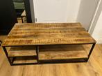 Salontafel Kyan - 40x120x60cm, Ophalen, 50 tot 100 cm, 100 tot 150 cm, Massief mangohout op zwart ijzeren support