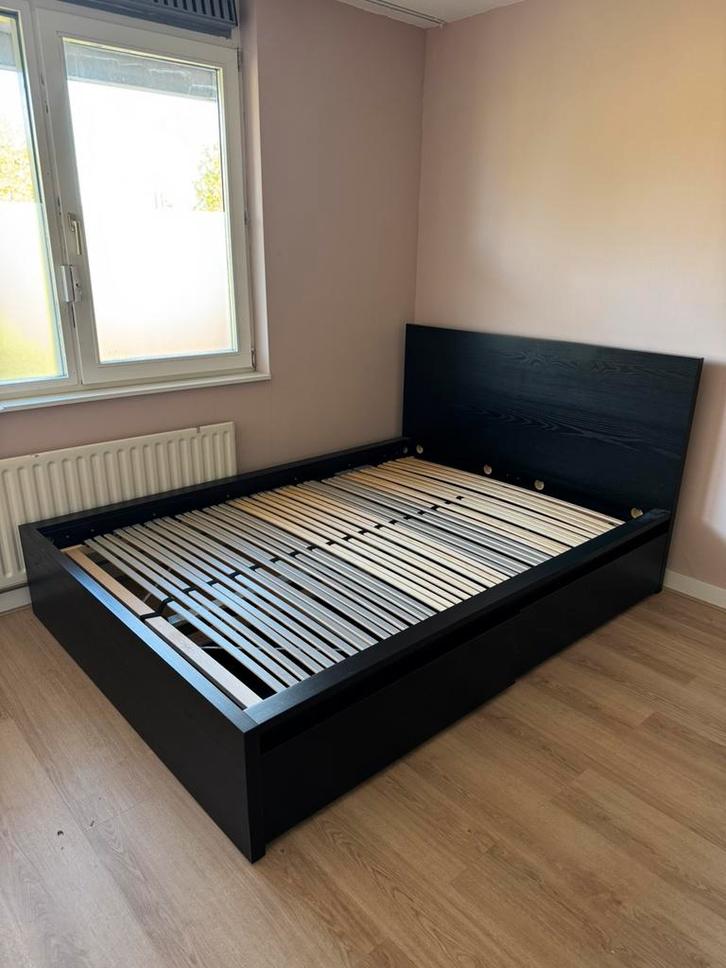 Ikea Malm bed 140x200cm met 2 bedlades, Huis en Inrichting, Slaapkamer | Bedden, Gebruikt, Tweepersoons, 140 cm, Hout, Zwart, Ophalen