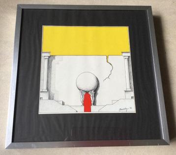 Semi abstracte pentekening gemengde techniek gesign uit 1982 beschikbaar voor biedingen