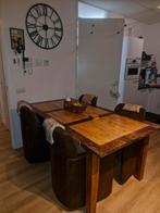 Houten eettafel met 4 stoelen, Ophalen, Gebruikt, Landelijk, 4 tot 6 stoelen