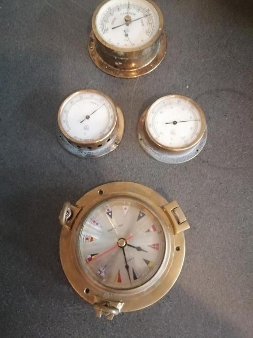 4 STUKS SCHEEPS KLOK, HYGROMETER, BAROMETER, OUDJES VINTAGE, Verzamelen, Scheepvaart, Gebruikt, Gebruiksvoorwerp, Motorboot of Zeilboot