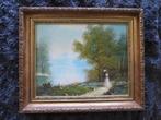 mooi geschilderd op linnen 32/27 cm ingelijst, Antiek en Kunst, Kunst | Schilderijen | Klassiek, Ophalen of Verzenden
