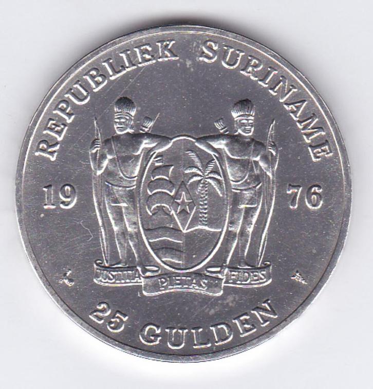 Suriname 25 gulden 1976 "1 jaar onafhankelijkheid" 29 euro, Postzegels en Munten, Munten | Nederland, Losse munt, 1 gulden, Zilver