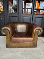Vintage robuuste Leren Clubfauteuil, Huis en Inrichting, Fauteuils, Klassiek Stoer, Gebruikt, Vorm & Stijl, 50 tot 75 cm