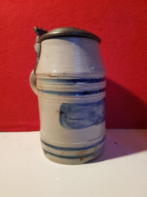 antieke 18/19e eeuwse steengoed bier kruik tinnen deksel, Antiek en Kunst, Antiek | Keramiek en Aardewerk, Ophalen of Verzenden