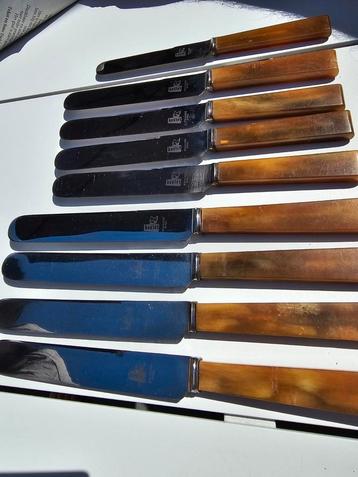 Antieke 9 delige messenset F.D Bastet Den Haag hertenhoorn beschikbaar voor biedingen