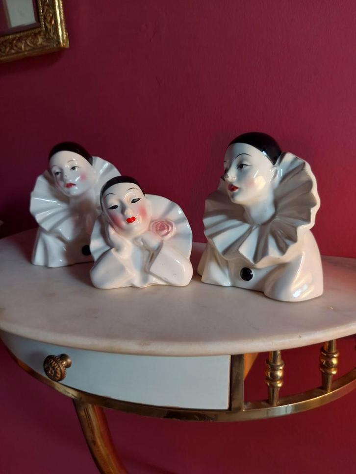 Vintage Pierrot Beeldjes - Set van 3, Antiek en Kunst, Antiek | Porselein, Ophalen of Verzenden