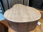 Travertin Salontafel organische vorm met Mangohout - B-keuze, Ophalen, 50 tot 100 cm, Nieuw, 50 tot 100 cm