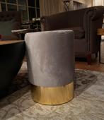 Grijze hoge velvet poef , met gouden rand merk Voglrieder, Ophalen of Verzenden, Rond, Minder dan 50 cm