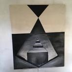 zwart wit grijs astract modern kunstwerk schilderij 180*150, Antiek en Kunst, Ophalen