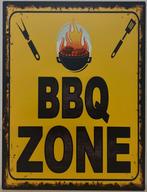 BBQ Zone geel barbecue reclamebord van metaal wandbord, Nieuw, Ophalen of Verzenden