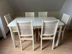 Eettafel 150-192 uitschuifbaar H72 + 6 eetstoelen wit hout, Ophalen, Gebruikt, 50 tot 100 cm, Vijf personen of meer