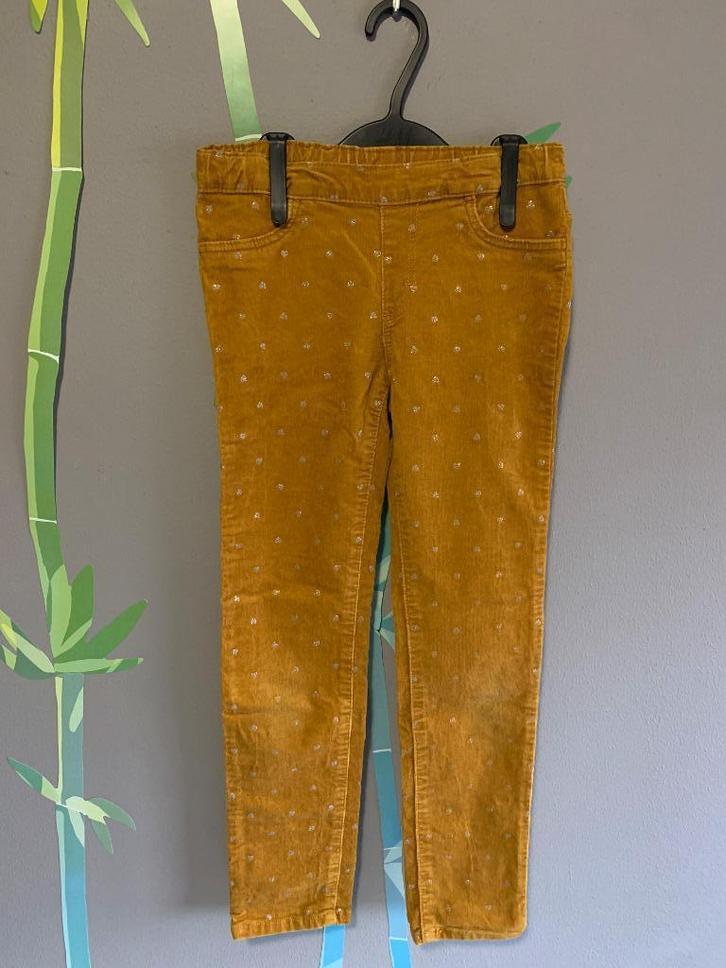 H&M Mosterdgeel Smalgeribd Corduroy Treggings mt 128, Kinderen en Baby's, Kinderkleding | Maat 128, Zo goed als nieuw, Meisje
