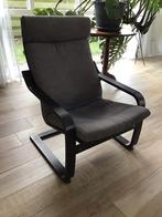 Ikea Poang stoel + hocker, grijze bekleding, Ophalen, Gebruikt, Hout, Eén