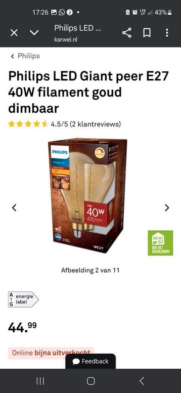 Philips LED Giant Peer E27 40W Filament Goud Dimbaar beschikbaar voor biedingen
