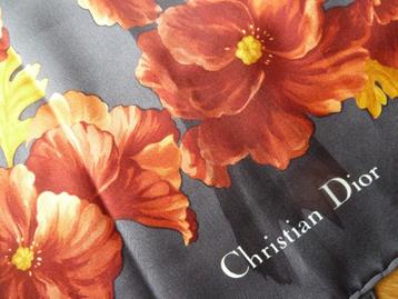 Christian Dior lange foulard, zijden sjaal, zwart + bloemen beschikbaar voor biedingen