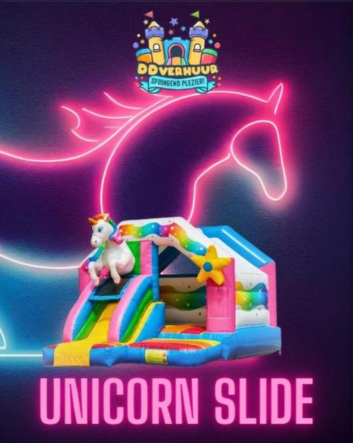 Springkussen Huren Unicorn Slide € 95,- per dag, Hobby en Vrije tijd, Feestartikelen | Verhuur, Zo goed als nieuw, Overige, Ophalen