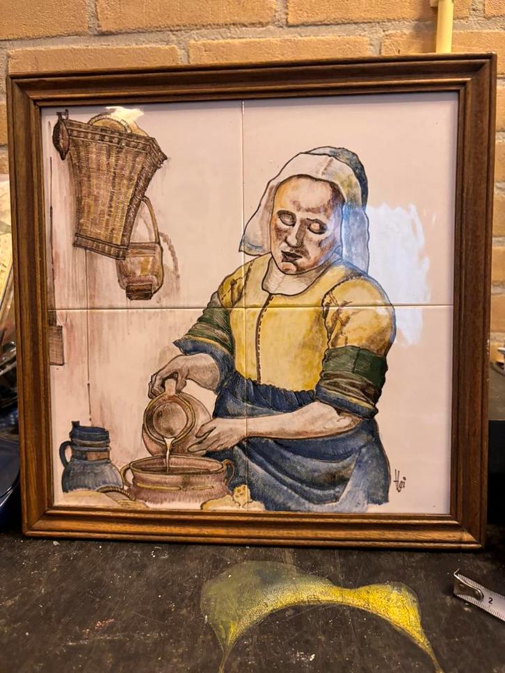 melkmeisje" van Johannes Vermeer.tegel plateau, Antiek en Kunst, Antiek | Keramiek en Aardewerk, Ophalen of Verzenden